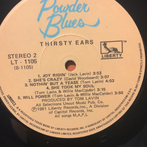 3/$30 Powder Blues “Thirsty Ears” vintage vinyl album 1981 - Picture 4 of 4